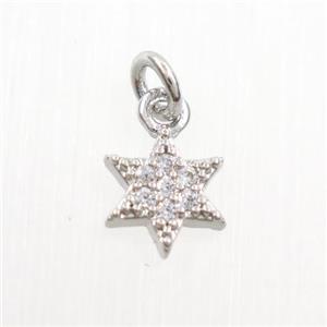 copper star pendants paved zircon, platinum plated, approx 7.5mm dia
