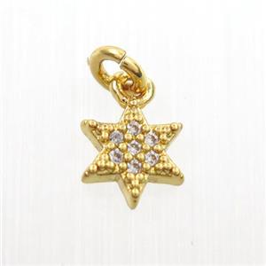 copper star pendants paved zircon, gold plated, approx 7.5mm dia