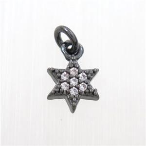 copper star pendants paved zircon, black plated, approx 7.5mm dia