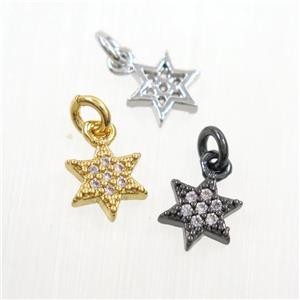 copper star pendants paved zircon, mix color, approx 7.5mm dia
