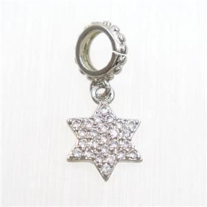 copper star pendants paved zircon, platinum plated, approx 10mm dia