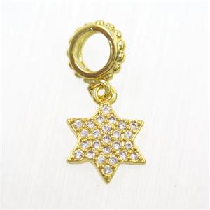 copper star pendants paved zircon, gold plated, approx 10mm dia