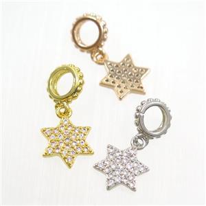 copper star pendants paved zircon, mix color, approx 10mm dia