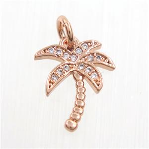 copper coconut tree pendants paved zircon, rose gold, approx 10-12mm