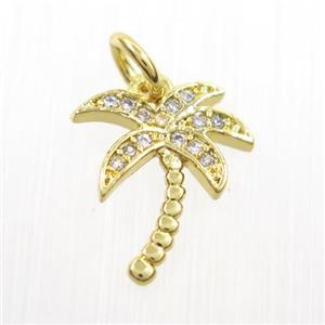 copper coconut tree pendants paved zircon, gold plated, approx 10-12mm