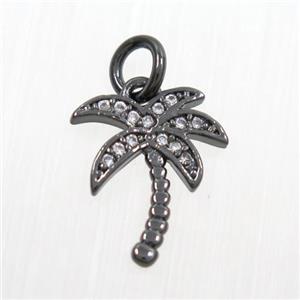 copper coconut tree pendants paved zircon, black plated, approx 10-12mm