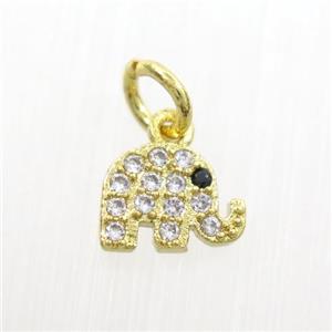 copper elephant pendants paved zircon, gold plated, approx 5.5-7.5mm