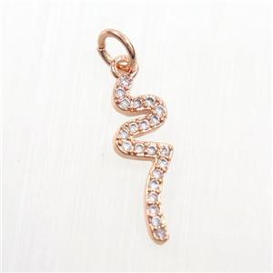 copper snake pendants paved zircon, rose gold, approx 6-18mm