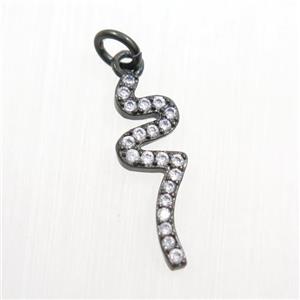 copper snake pendants paved zircon, black plated, approx 6-18mm
