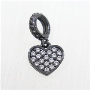 copper heart pendants paved zircon, black plated, approx 8-9mm