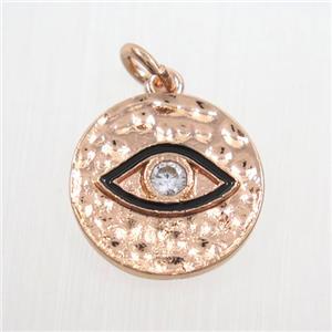 copper eye pendants paved zircon, rose gold, approx 14.5mm dia