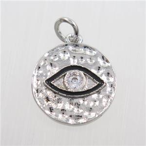 copper eye pendants paved zircon, platinum plated, approx 14.5mm dia