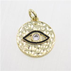 copper eye pendants paved zircon, gold plated, approx 14.5mm dia