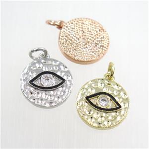 copper eye pendants paved zircon, mix color, approx 14.5mm dia