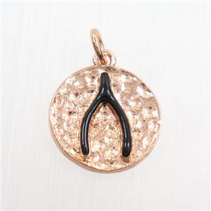 copper Wishbone pendants, rose gold, approx 14.5mm dia