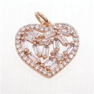 copper heart pendants paved zircon, rose gold, approx 15-17mm