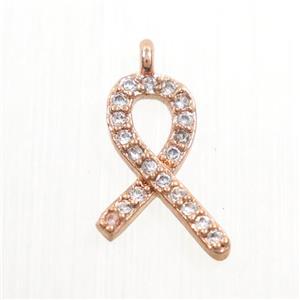 copper cancer ribbon pendants paved zircon, rose gold, approx 8-14mm