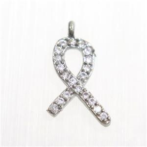 copper cancer ribbon pendants paved zircon, platinum plated, approx 8-14mm