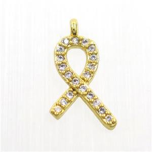copper cancer ribbon pendants paved zircon, gold plated, approx 8-14mm