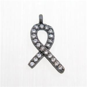 copper cancer ribbon pendants paved zircon, black plated, approx 8-14mm