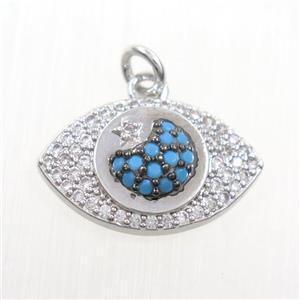 copper eye pendants paved zircon, platinum plated, approx 12-20mm