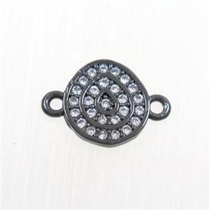 copper connector paved zircon, fire, black plated, approx 9mm dia