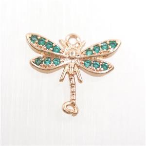 copper dragonfly connector paved green zircon, rose gold, approx 10-15mm