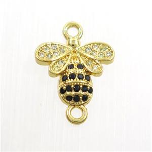 copper honeybee charm connector paved zircon, gold plated, approx 12mm