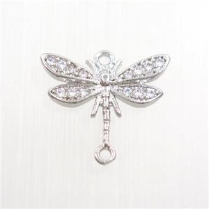 copper dragonfly connector paved zircon, platinum plated, approx 10-15mm