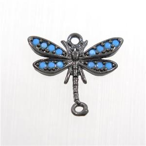 copper dragonfly connector paved zircon, turq, black plated, approx 10-15mm