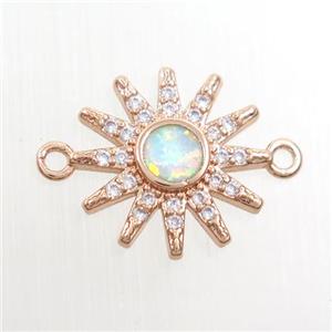 copper sun connector paved zircon with fire opal, rose gold, approx 14mm dia