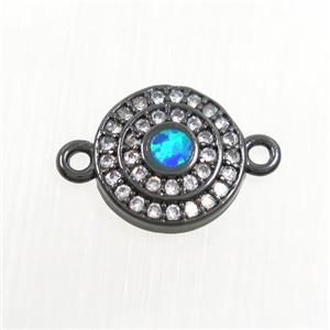 copper circle connector paved zircon with fire opal, black plated, approx 11mm dia