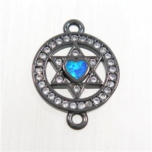 copper star connector paved zircon with fire opal, black plated, approx 13mm dia
