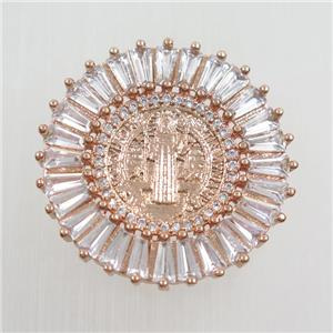 copper jesus pendants paved zircon, rose gold, approx 28mm dia
