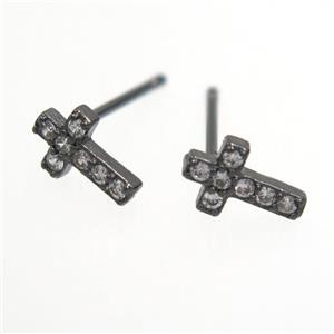 copper cross Earring paved zircon, black plated, approx 5-8mm