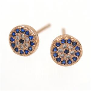 copper earring paved zircon, circle, rose gold, approx 6.5mm dia