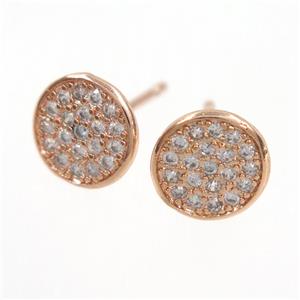 copper earring paved zircon, rose gold, approx 8mm dia