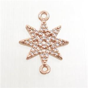 copper northstar connector paved zircon, rose gold, approx 12mm dia