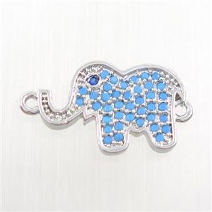 copper elephant connector paved zircon, turq, platinum plated, approx 11-16mm