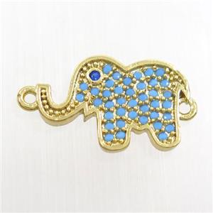 copper elephant connector paved zircon, turq, gold plated, approx 11-16mm