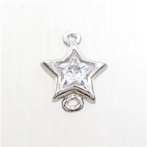 copper star connector paved zircon, platinum plated, approx 8.5mm dia