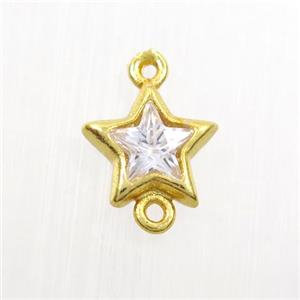 copper star connector paved zircon, gold plated, approx 8.5mm dia