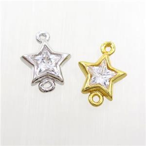 copper star connector paved zircon, mix color, approx 8.5mm dia