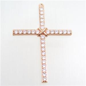 copper cross pendant paved zircon, rose gold, approx 37-52mm