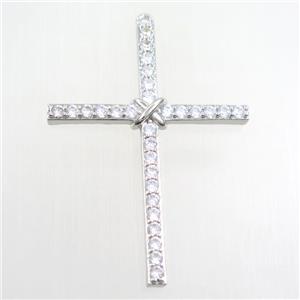 copper cross pendant paved zircon, platinum plated, approx 37-52mm