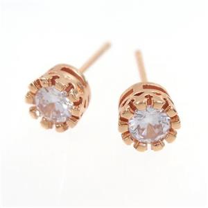 copper earring studs paved zircon, rose gold, approx 7mm dia