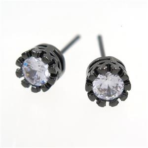 copper earring studs paved zircon, black plated, approx 7mm dia