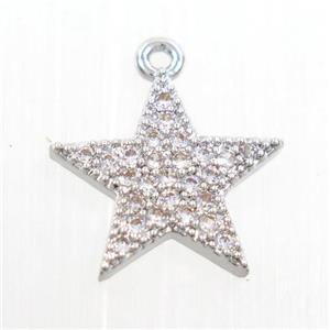 copper star pendant paved zircon, platinum plated, approx 12mm dia