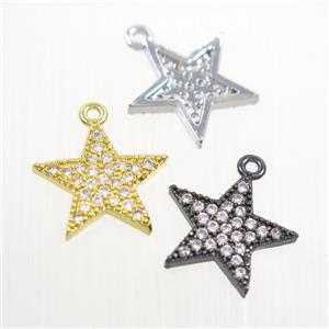 copper star pendant paved zircon, mix color, approx 12mm dia
