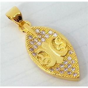 Zircon, copper pendant, gold plated, approx 10x24mm